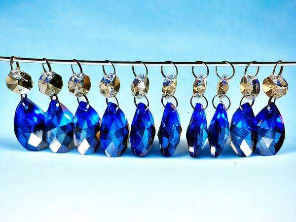1 Blue Cut Glass Oval 37 mm 1.5" Chandelier UK Crystals Drops Beads Droplets Light Lamp Parts 11