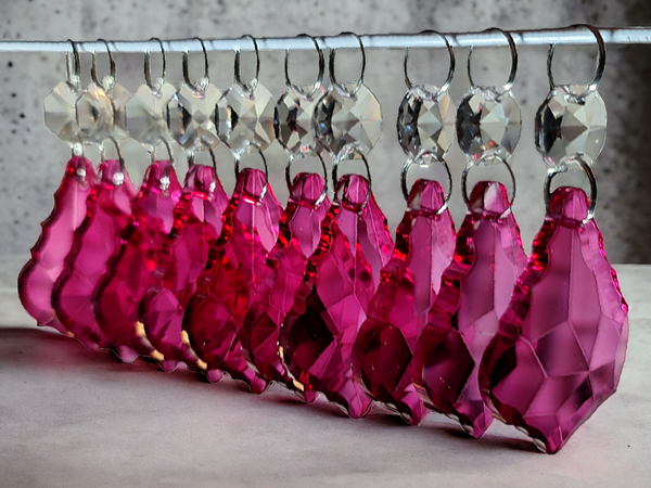 1 Raspberry Cut Glass Leaf 50 mm 2" UK Chandelier Crystals Drops Beads Droplets Light Lamp Parts