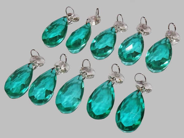 1 Aqua Marine Green Cut Glass Oval 37 mm 1.5" Chandelier Crystals UK Drops Beads Droplets Light Parts 10