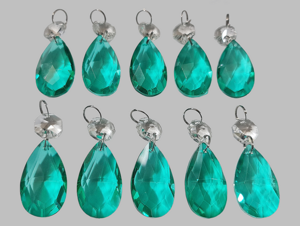 1 Aqua Marine Green Cut Glass Oval 37 mm 1.5" Chandelier Crystals UK Drops Beads Droplets Light Parts