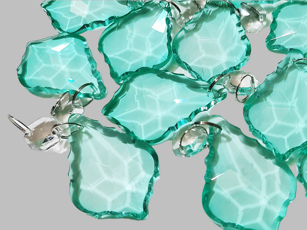 12 Aqua Marine Leaf 50 mm 2" Chandelier Crystals Beads Cut Glass UK Droplets Christmas Decorations 4