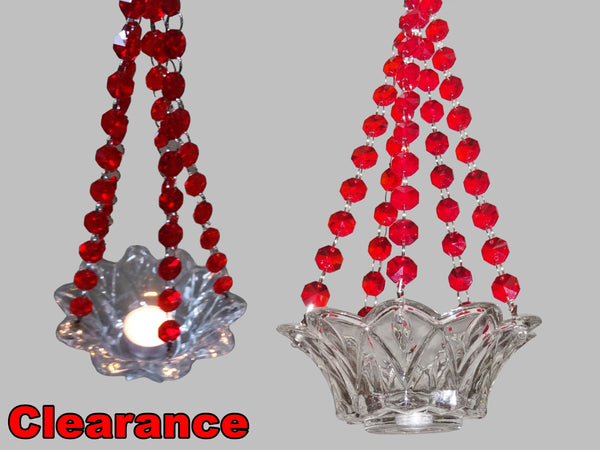 CLEARANCE Red Glass Chandelier Tea Light Candle Holder Wedding Event or Garden Feature