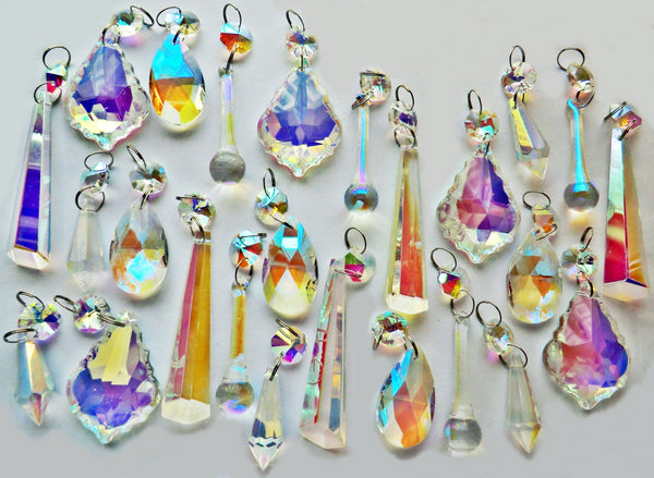 25 Original Aurora Borealis AB Chandelier Drops Cut Glass UK Crystals Beads Droplets Christmas Tree Decorations 12