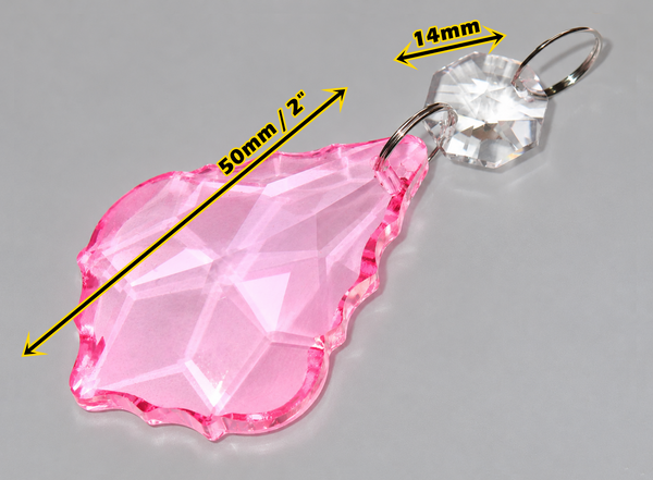 1 Pink Cut Glass Leaf 50 mm 2" Chandelier UK Crystals Drops Beads Droplets Parts 2