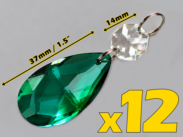 12 Peacock Green Oval 37 mm 1.5" Chandelier UK Crystals Beads Droplets Christmas Decorations 2