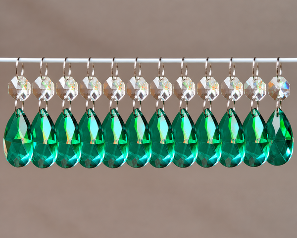12 Peacock Green Oval 37 mm 1.5" Chandelier UK Crystals Beads Droplets Christmas Decorations 4