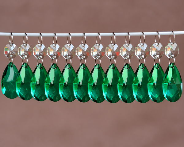 12 Peacock Green Oval 37 mm 1.5" Chandelier UK Crystals Beads Droplets Christmas Decorations 9