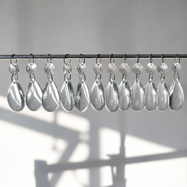 12 Clear Smooth Oval 50 mm 2" Chandelier UK Crystals Beads Droplets Decorations Colourless