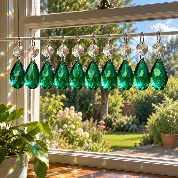 12 Peacock Green Oval 37 mm 1.5" Chandelier UK Crystals Beads Droplets Christmas Decorations 6