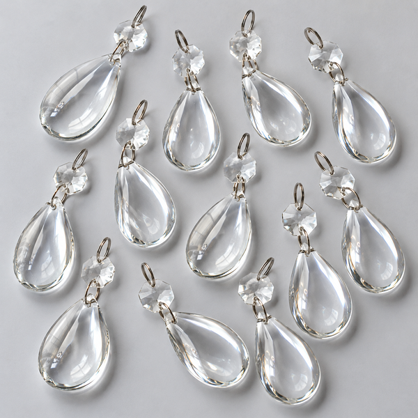 12 Clear Smooth Oval 50 mm 2" Chandelier UK Crystals Beads Droplets Decorations Colourless