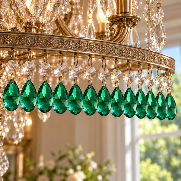 12 Peacock Green Oval 37 mm 1.5" Chandelier UK Crystals Beads Droplets Christmas Decorations 11
