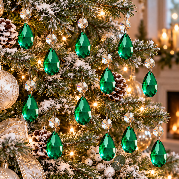 12 Peacock Green Oval 37 mm 1.5" Chandelier UK Crystals Beads Droplets Christmas Decorations 12