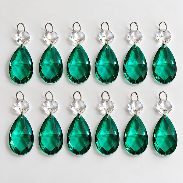 12 Peacock Green Oval 37 mm 1.5" Chandelier UK Crystals Beads Droplets Christmas Decorations 3