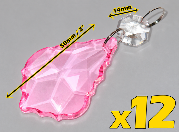 12 Pink Leaf 50 mm 2" Chandelier UK Crystals Drops Beads Droplets Christmas Wedding Decorations 2