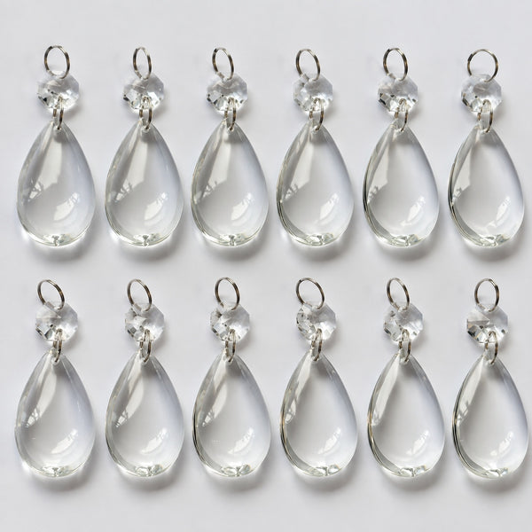 12 Clear Smooth Oval 50 mm 2" Chandelier UK Crystals Beads Droplets Decorations Colourless