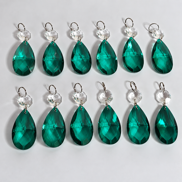 12 Peacock Green Oval 37 mm 1.5" Chandelier UK Crystals Beads Droplets Christmas Decorations 7