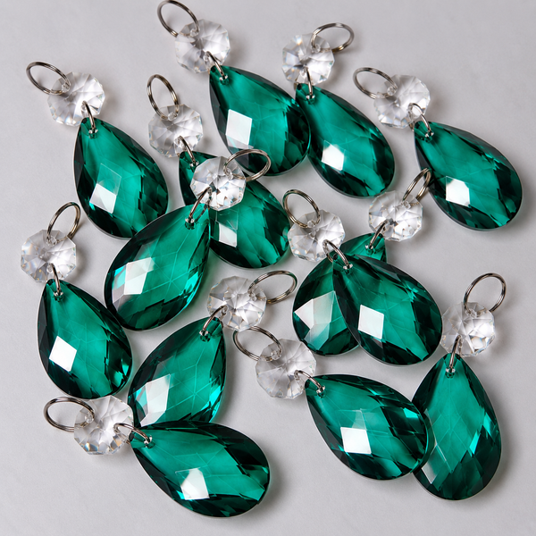 12 Peacock Green Oval 37 mm 1.5" Chandelier UK Crystals Beads Droplets Christmas Decorations 5