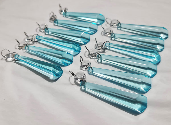 1 Aqua Teal Blue Cut Glass Icicles 72 mm 3" Chandelier Crystals Drops Beads Droplets Light Parts 8