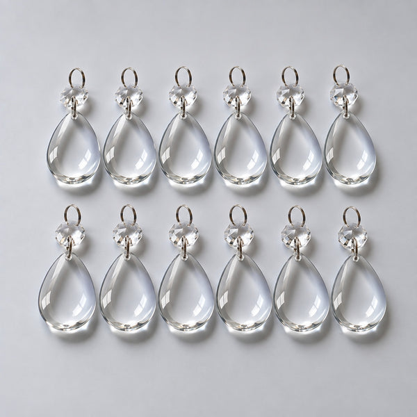 12 Clear Smooth Oval 50 mm 2" Chandelier UK Crystals Beads Droplets Decorations Colourless