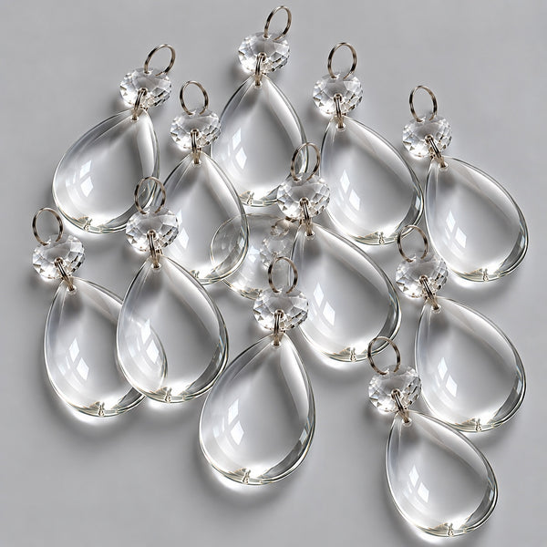 12 Clear Smooth Oval 50 mm 2" Chandelier UK Crystals Beads Droplets Decorations Colourless