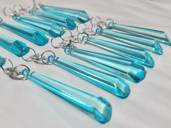 1 Aqua Teal Blue Cut Glass Icicles 72 mm 3" Chandelier Crystals Drops Beads Droplets Light Parts 9
