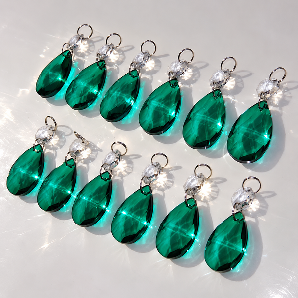 12 Peacock Green Oval 37 mm 1.5" Chandelier UK Crystals Beads Droplets Christmas Decorations8