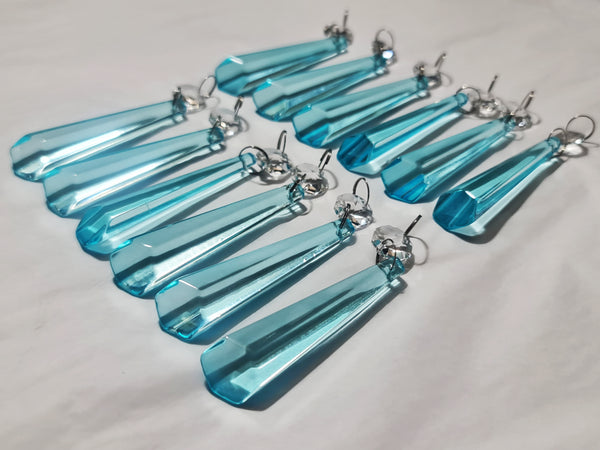 12 Aqua Blue Icicles 72 mm 3" UK Chandelier Crystals Drops Beads Droplets Christmas Decorations