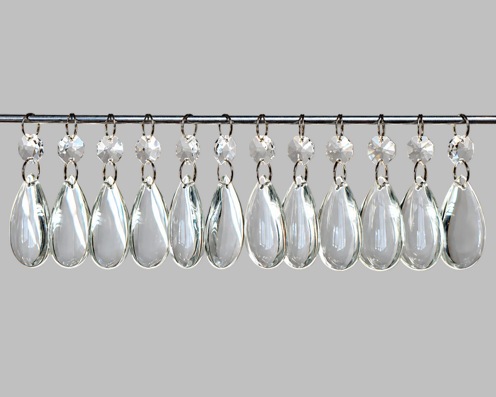 12 Clear Smooth Oval 50 mm 2" Chandelier UK Crystals Beads Droplets Decorations Colourless