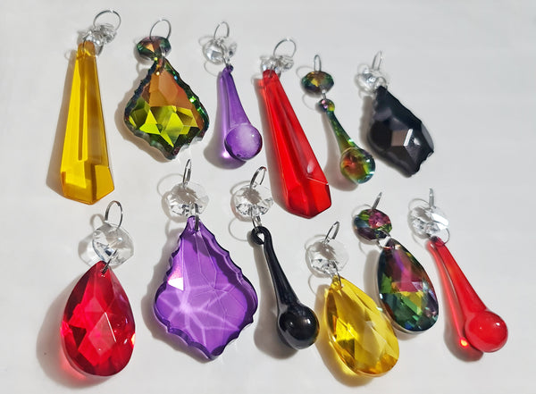 12 Chandelier Drops Halloween Fall Gothic Colours Cut Glass Crystals Beads Prisms Droplets Parts 11