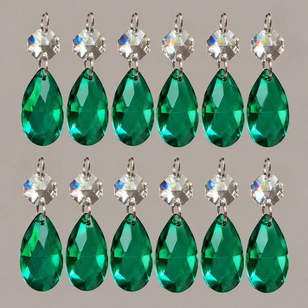 12 Peacock Green Oval 37 mm 1.5" Chandelier UK Crystals Beads Droplets Christmas Decorations 10