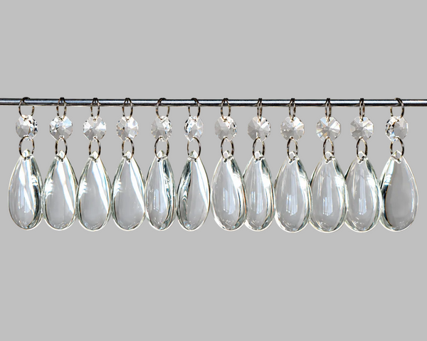 12 Clear Smooth Oval 50 mm 2" Chandelier UK Crystals Beads Droplets Decorations Colourless