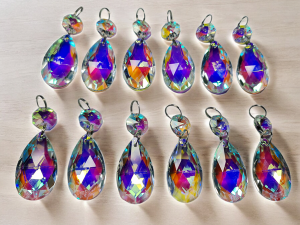 12 Aurora Borealis AB Oval 37 mm 1.5" Chandelier UK Crystals Beads Droplets Iridescent Decorations 7