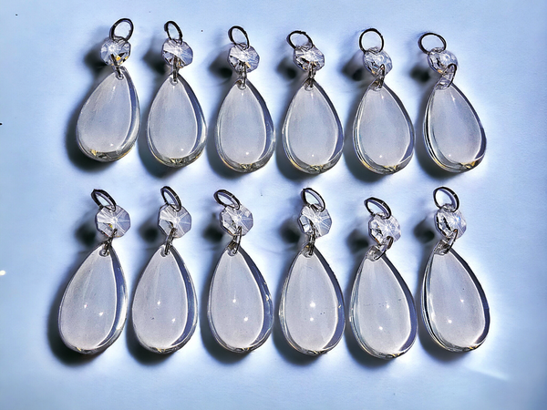 12 Clear Smooth Oval 50 mm 2" Chandelier UK Crystals Drops Beads Droplets Decorations Colourless 3