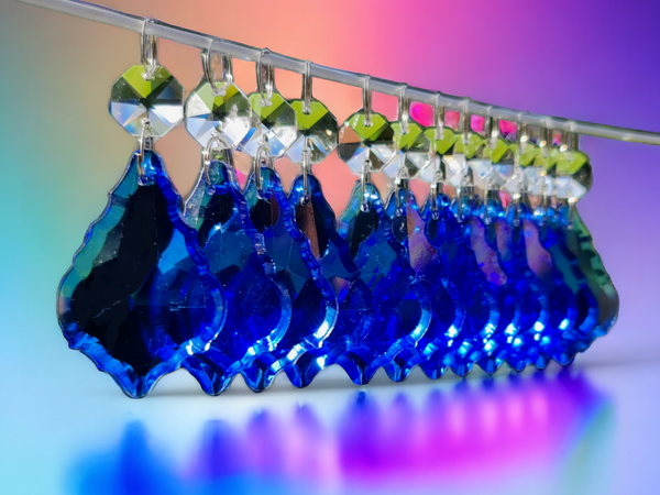 12 Blue Leaf 50 mm 2" Chandelier UK Crystals Drops Beads Droplets Hanging Decorations Parts 4