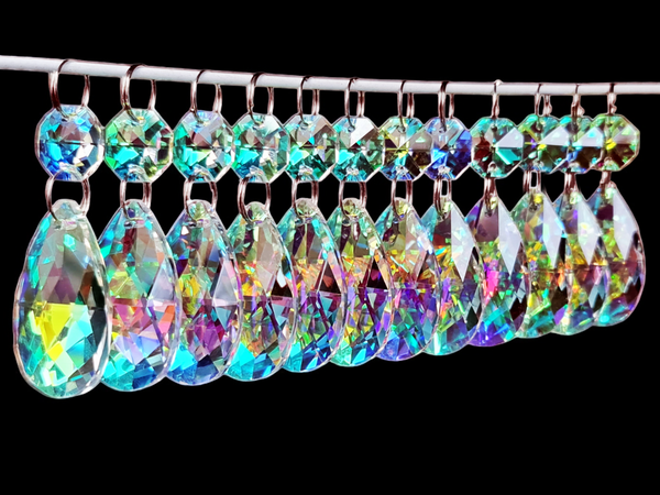 12 Aurora Borealis AB Oval 37 mm 1.5" Chandelier UK Crystals Beads Droplets Iridescent Decorations 6