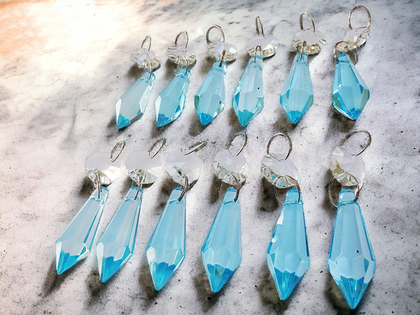 12 Aqua Teal Blue Torpedo 37 mm 1.5" Chandelier UK Crystals Drops Beads Droplets Decorations 8