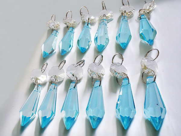 12 Aqua Teal Blue Torpedo 37 mm 1.5" Chandelier UK Crystals Drops Beads Droplets Decorations 10