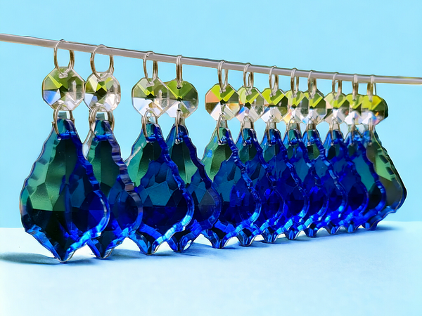 12 Blue Leaf 50 mm 2" Chandelier UK Crystals Drops Beads Droplets Hanging Decorations Parts 8