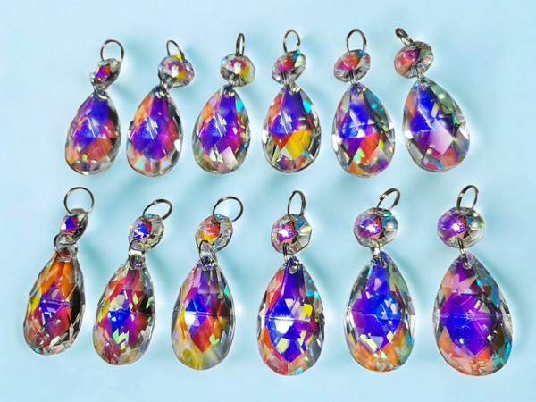 12 Aurora Borealis AB Oval 37 mm 1.5" Chandelier UK Crystals Beads Droplets Iridescent Decorations 3