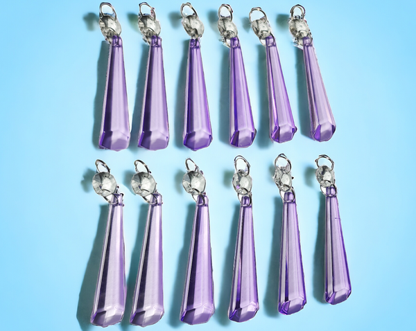 12 Lilac Purple Icicles 72 mm 3" Chandelier UK Crystals Drops Beads Droplets Decorations 7