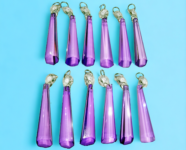 12 Lilac Purple Icicles 72 mm 3" Chandelier UK Crystals Drops Beads Droplets Decorations 3