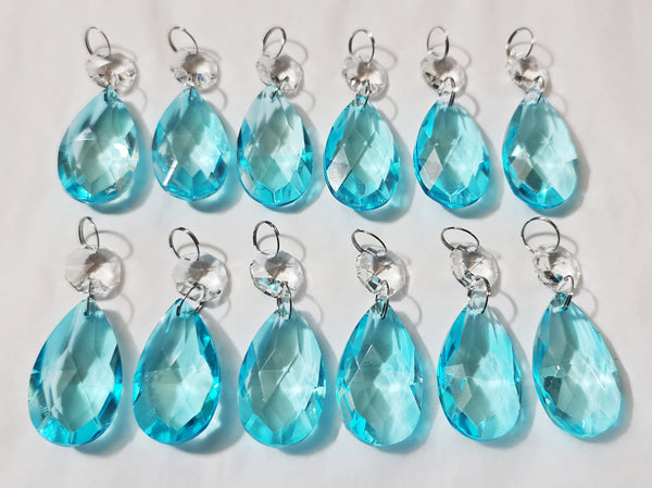 12 Aqua Light Teal Oval 37 mm 1.5" Chandelier Crystals Drops Beads Droplets Christmas Decorations 6