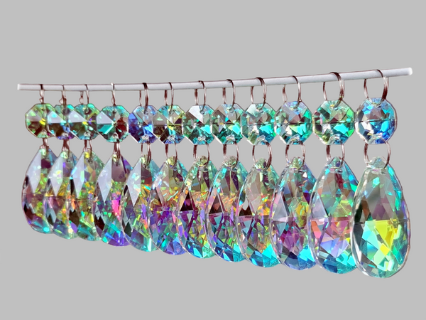 12 Aurora Borealis AB Oval 37 mm 1.5" Chandelier UK Crystals Beads Droplets Iridescent Decorations 1