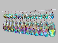 12 Aurora Borealis AB Oval 37 mm 1.5" Chandelier UK Crystals Beads Droplets Iridescent Decorations