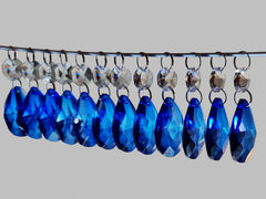 12 Blue Oval 37 mm 1.5" Chandelier UK Crystals Drops Beads Droplets Garden Window Decorations