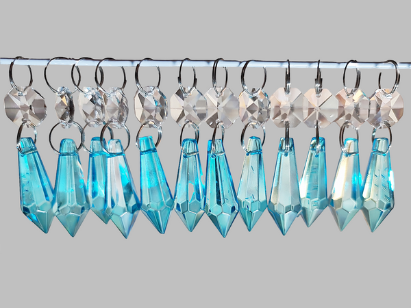 12 Aqua Teal Blue Torpedo 37 mm 1.5" Chandelier UK Crystals Drops Beads Droplets Decorations 1