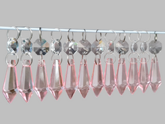 12 Light Pink Torpedo 37 mm 1.5" Chandelier UK Crystals Beads Droplets Garden Decorations
