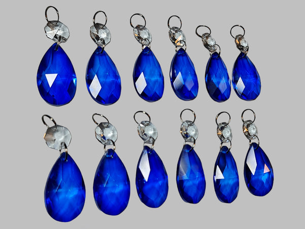 12 Blue Oval 37 mm 1.5" Chandelier UK Crystals Drops Beads Droplets Garden Window Decorations 9