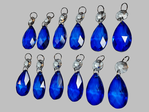 12 Blue Oval 37 mm 1.5" Chandelier UK Crystals Drops Beads Droplets Garden Window Decorations 3
