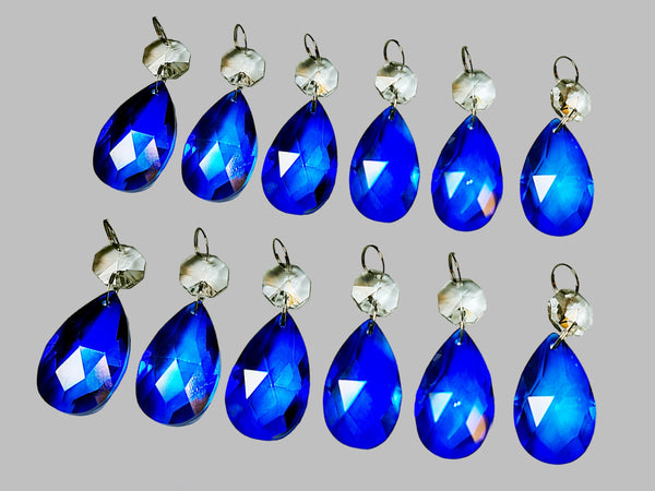 12 Blue Oval 37 mm 1.5" Chandelier UK Crystals Drops Beads Droplets Garden Window Decorations 14
